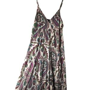 Tommy Hilfiger Womens Paisley Print Smocked Empire Waist Tiered Maxi Dress L